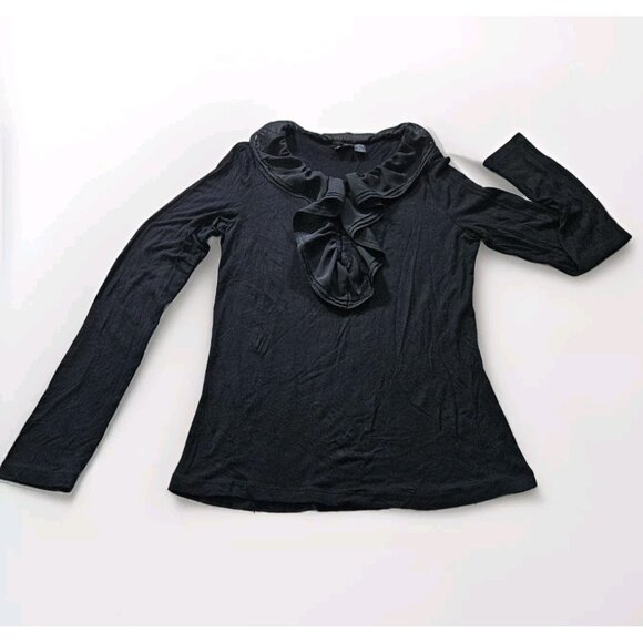Top Womens L Lot of 2 Nick & Mo Torrid Black Ivory LS Stretch Knit Ruffles Goth - Picture 8 of 16